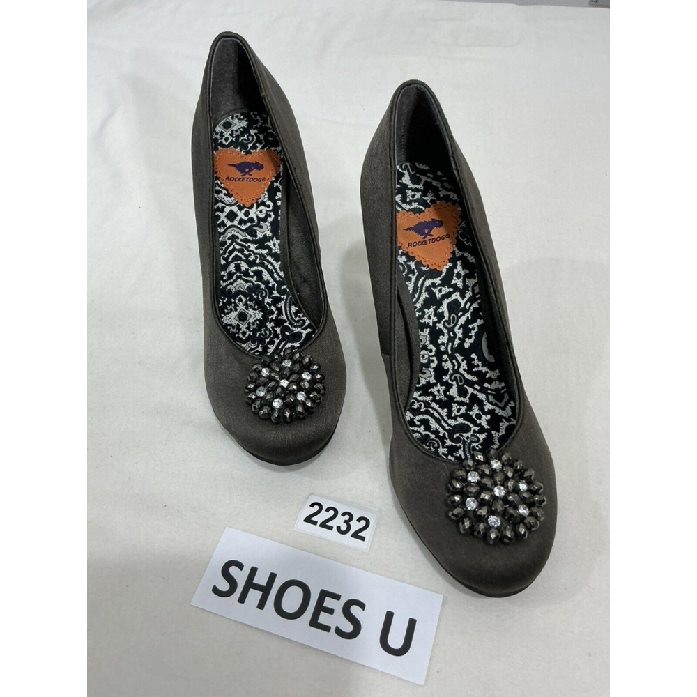 Womans Rocket Dog Gray Slip On Jeweled Heel Pumps Size 8.5 M NWOT